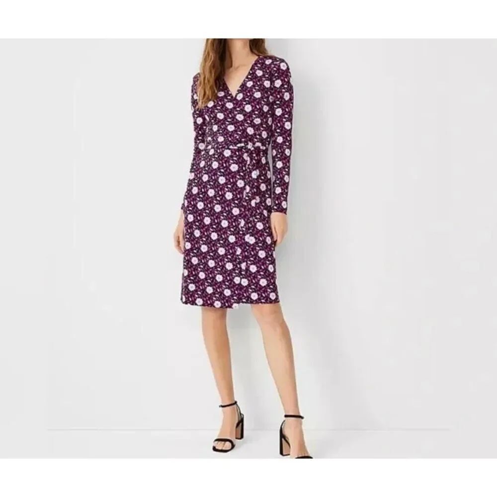 NWT, Ann Taylor, floral, purple longsleeve wrap dress 4